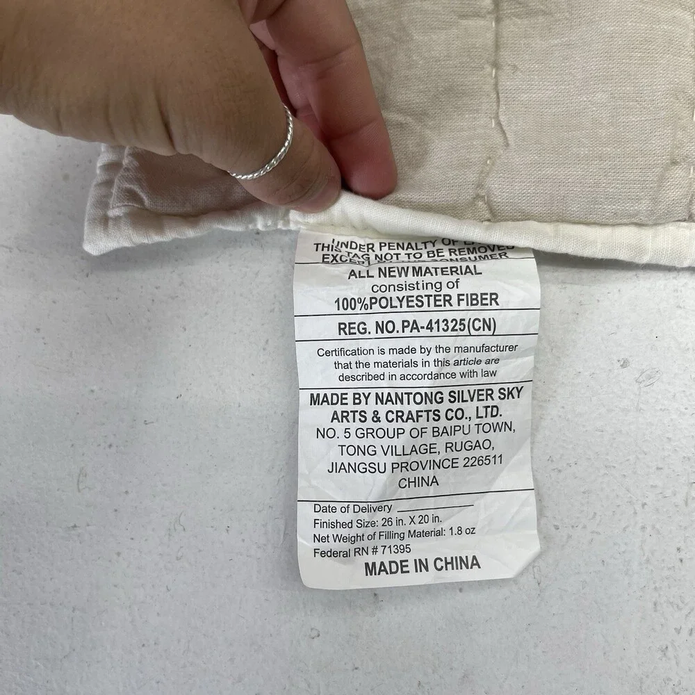 West Elm Beige Ivory Linen Blend Stitched Quilted 26x20in Pillow Case Sham